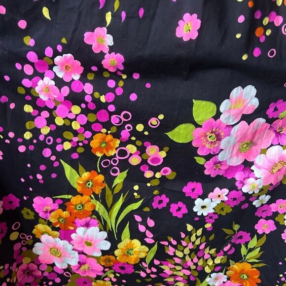 Vintage 70s Black Velvet with Pink & Orange Florals Long Sleeve Maxi Dress - Picture 5 of 11